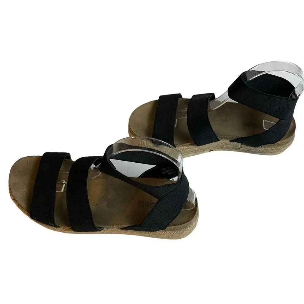 Cushionaire Mandy Flatform Sandals Size 7.5M Cork Footbed Espadrille Black Strap - Picture 5 of 11